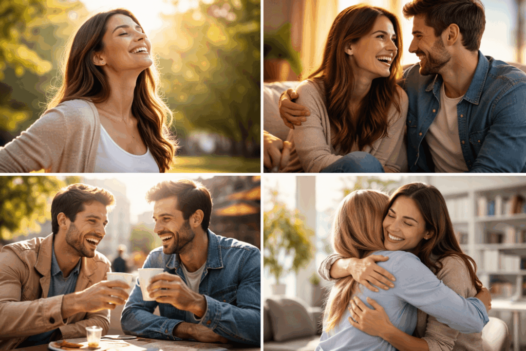 Radośni dorośli po terapii, odbudowane relacje, poczucie bezpieczeństwa emocjonalnego i satysfakcja z życia