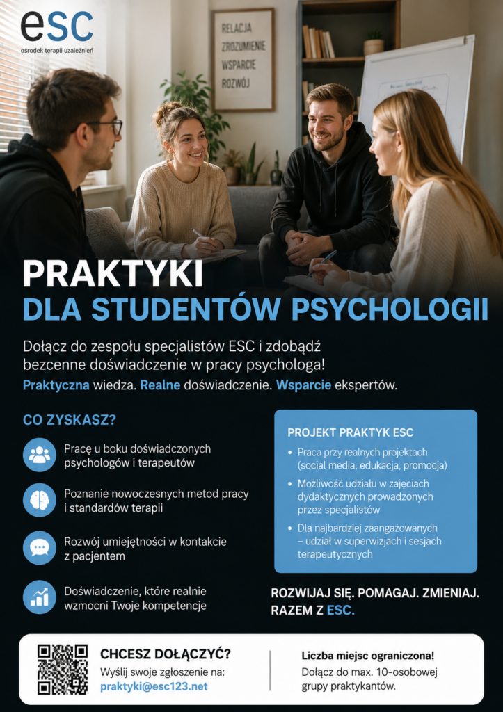Praktyki dla studentów psychologów w ESC ośrodek Terapii e-Uzależnień