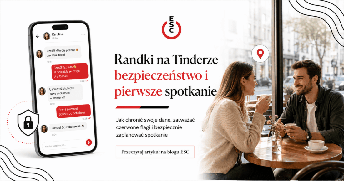 Telefon z aplikacją randkową i pierwsze spotkanie w kawiarni jako symbol bezpiecznych randek na Tinderze